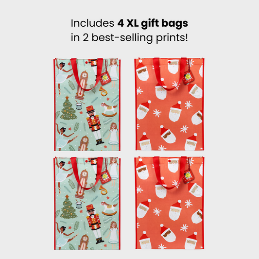 Extra Large Holiday Bundle | Reusable Gift Bag + QR Greeting Card | 4 Pieces