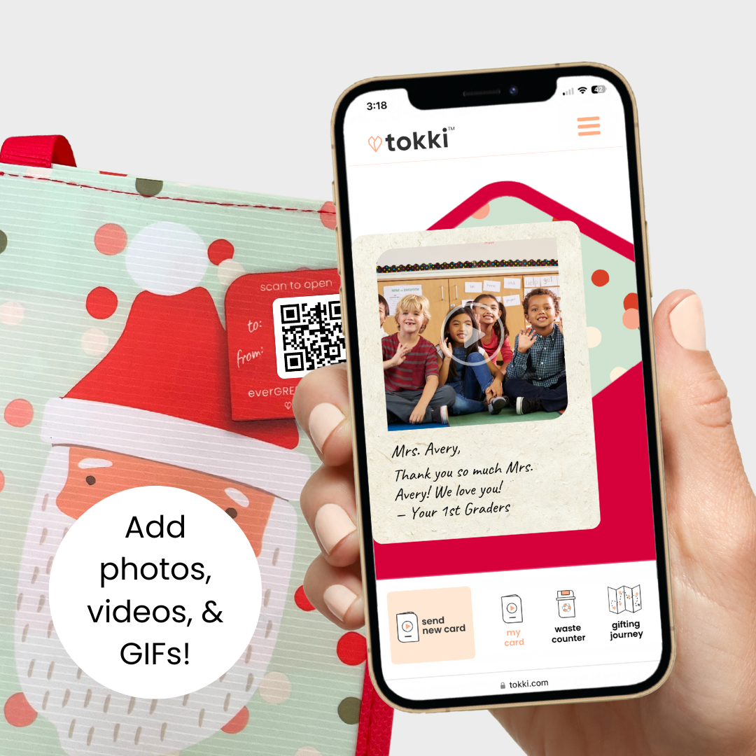 Holiday Red Car | Large | Reusable Gift Bag + QR Greeting Card
