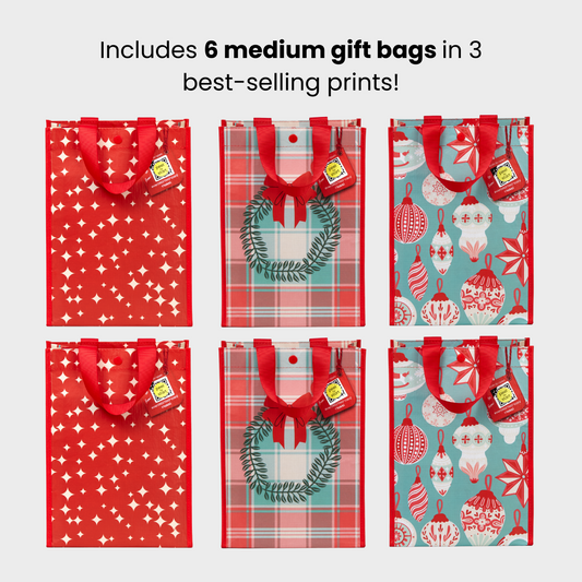 Medium Holiday Bundle | Reusable Gift Bag + QR Greeting Card | 6 Pieces