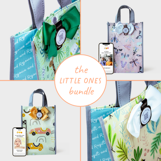 Little Ones Bundle | Reusable Gift Bag + QR Greeting Card Set | 8 Pieces