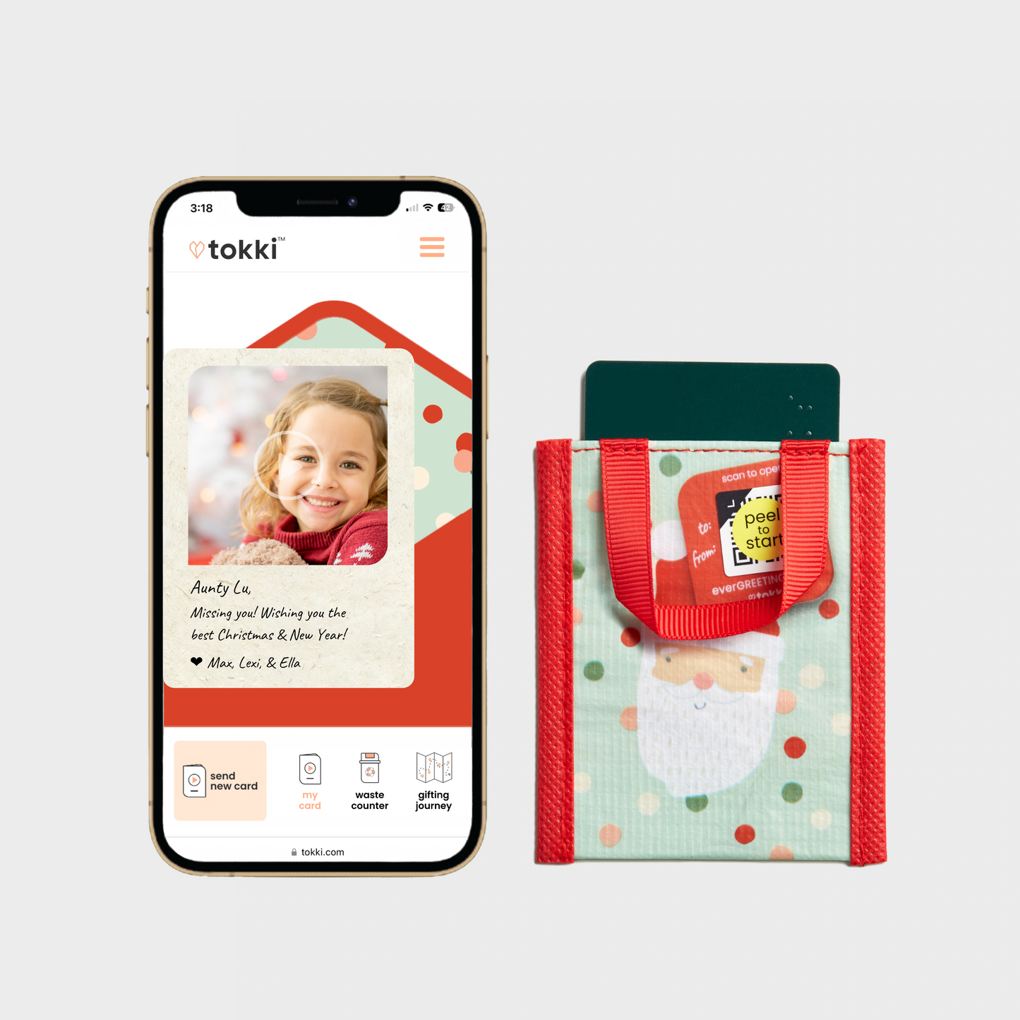Polka Dot Santa | Reusable Gift Card Holder + QR Greeting Card