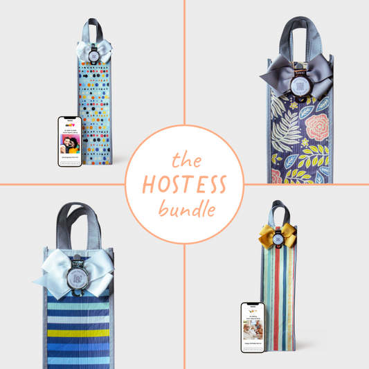 Hostess Bundle | Reusable Gift Bag + QR Greeting Card | 8 Wine Bags