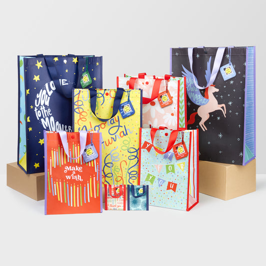 Cheerful Brights Bundle | Reusable Gift Bag + QR Greeting Card | 8 Pieces