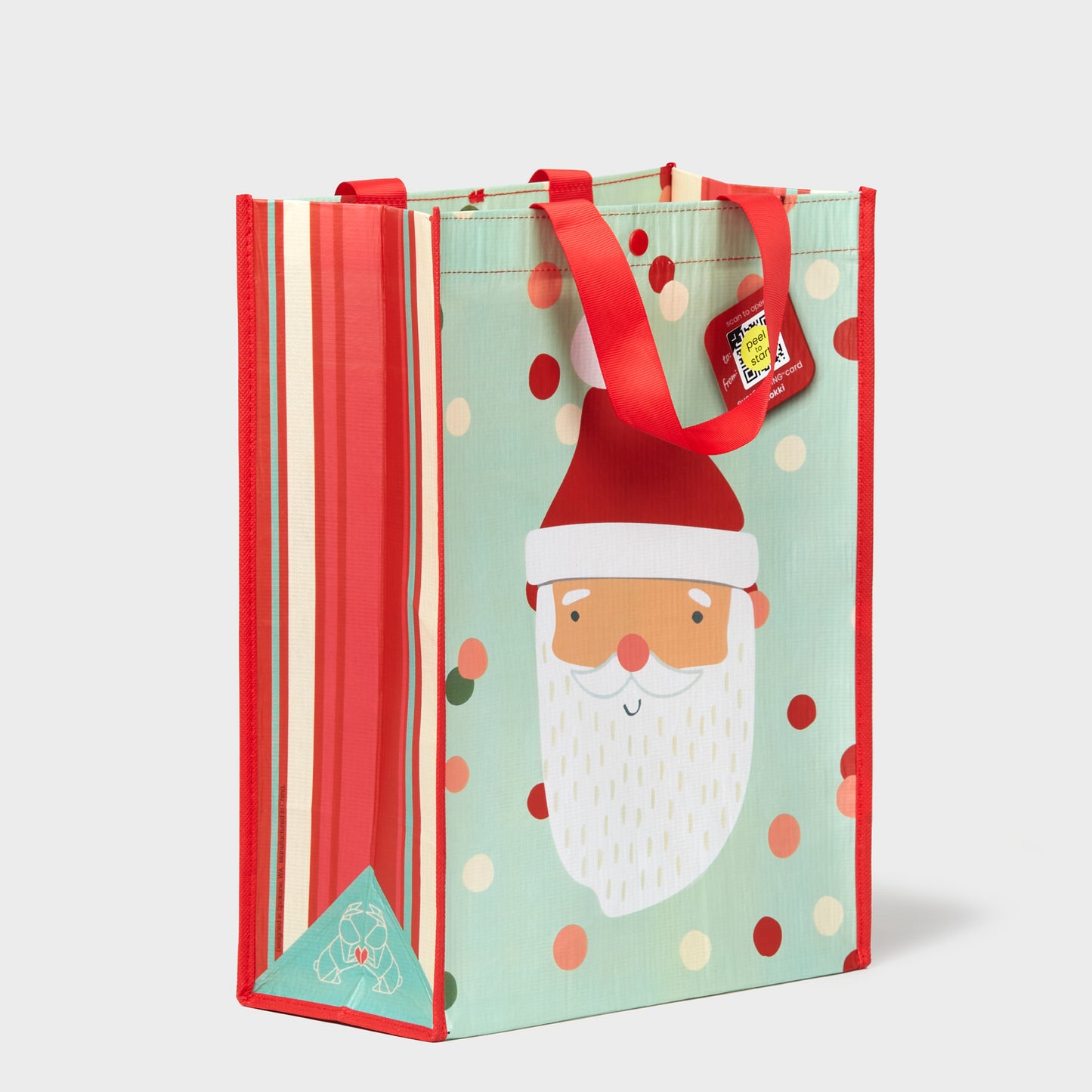 Mint Polka Dot Santa | Large | Reusable Gift Bag + QR Greeting Card