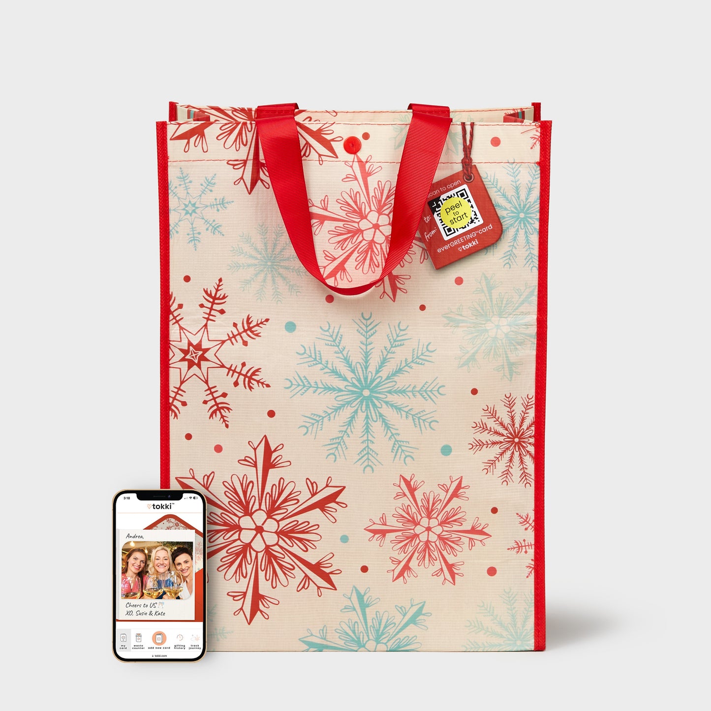 Snowflakes | Large | Reusable Gift Bag + QR Greeting Card