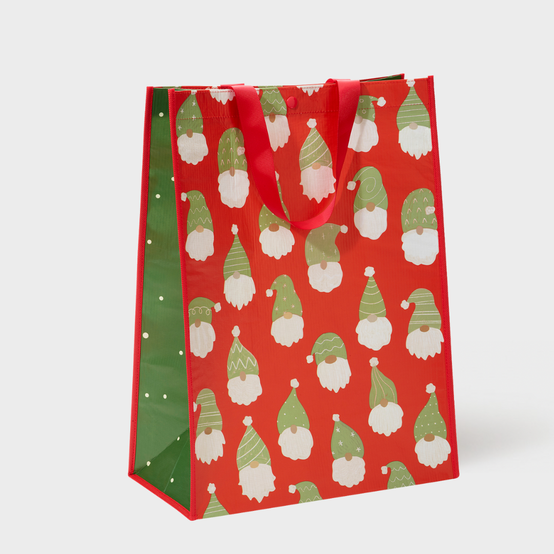 Holiday Gnomes | Extra Large | Reusable Gift Bag + QR Greeting Card