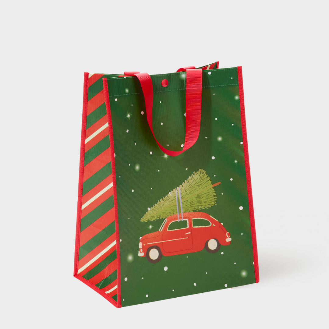Holiday Red Car | Large | Reusable Gift Bag + QR Greeting Card
