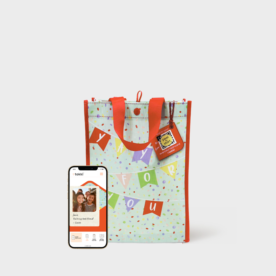 Cheerful Brights Bundle | Reusable Gift Bag + QR Greeting Card | 8 Pieces