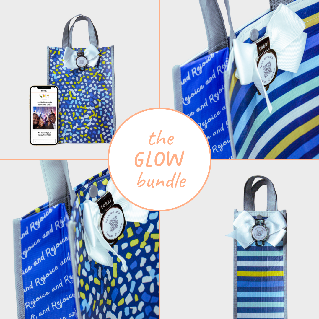 Glow Collection | Reusable Gift Bag + QR Greeting Card Bundle | 9 Pieces