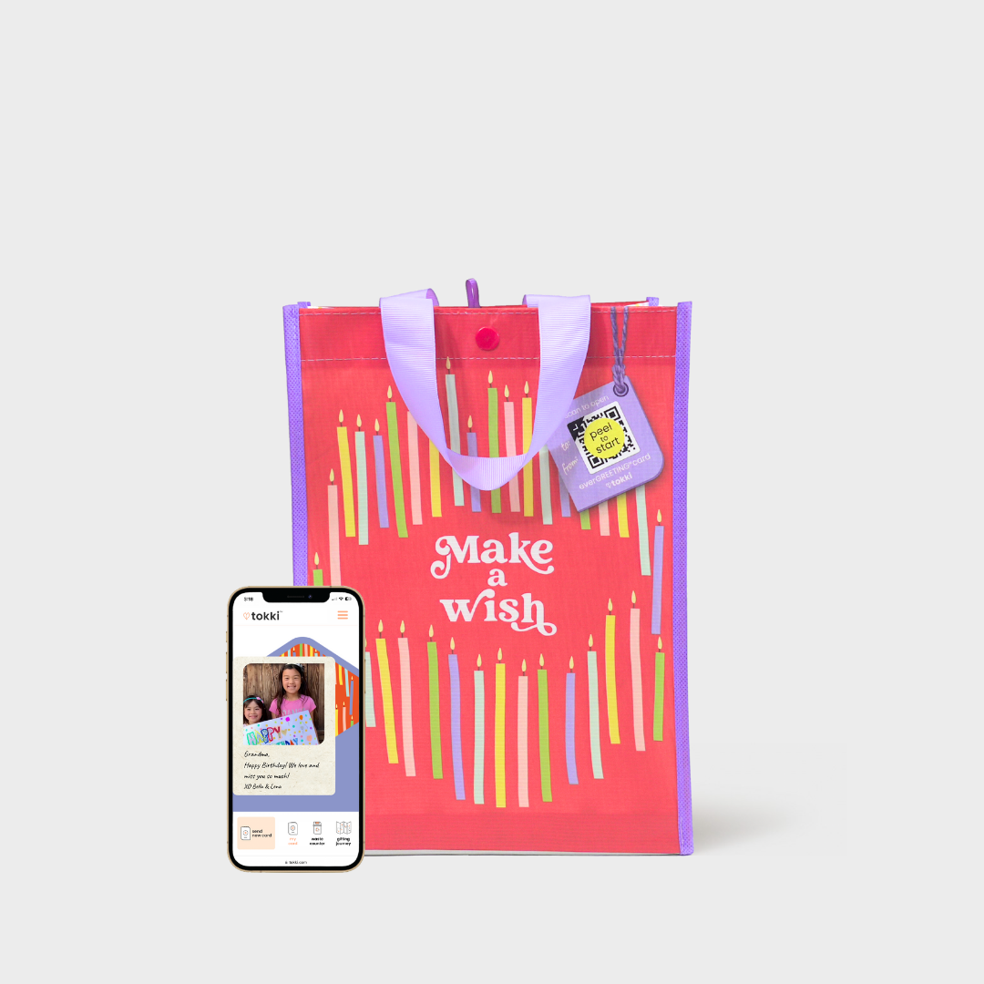 Cheerful Brights Bundle | Reusable Gift Bag + QR Greeting Card | 8 Pieces