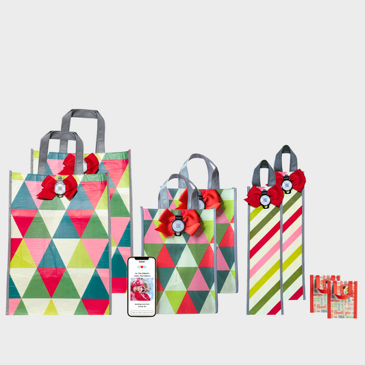 Merry & Bright Bundle | 8-Pack Reusable Gift Bags with Handles and Built-In QR Greeting Cards