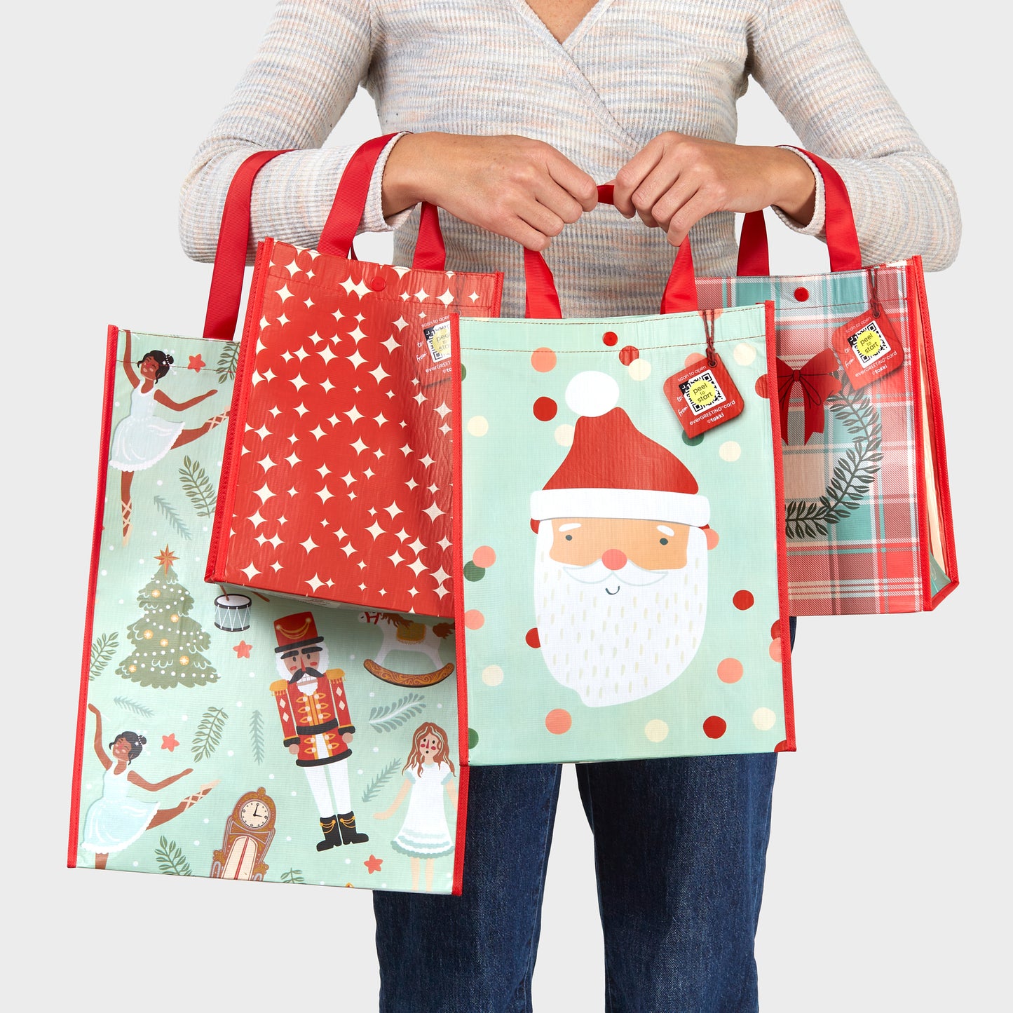 Polka Dot Santa | Large | Reusable Gift Bag + QR Greeting Card