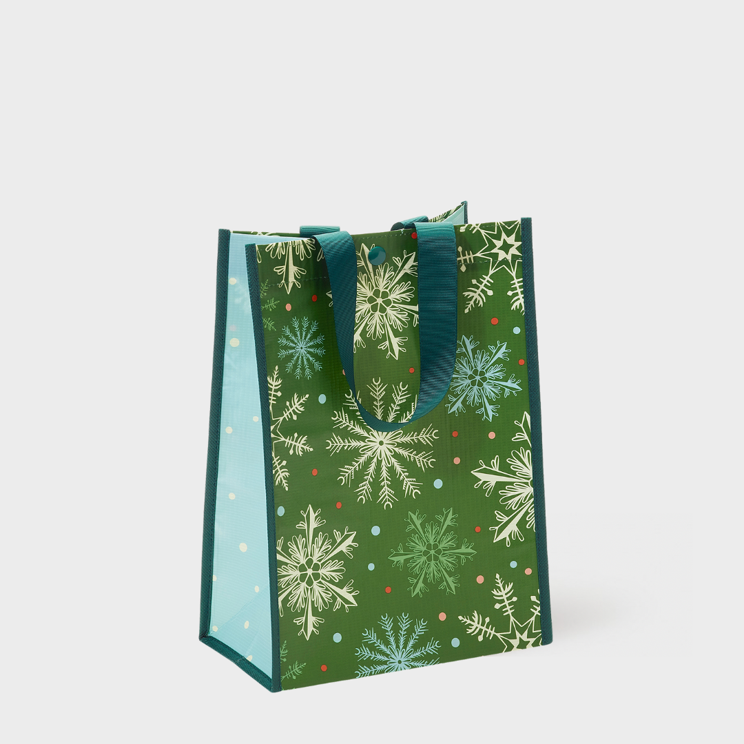 Green Snowflakes | Medium | Reusable Gift Bag + QR Greeting Card