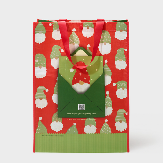 Holiday Gnomes | Extra Large | Reusable Gift Bag + QR Greeting Card