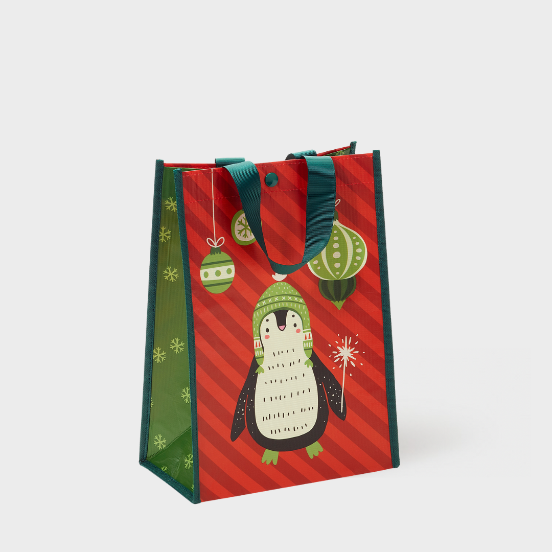 Holiday Penguin | Medium | Reusable Gift Bag + QR Greeting Card