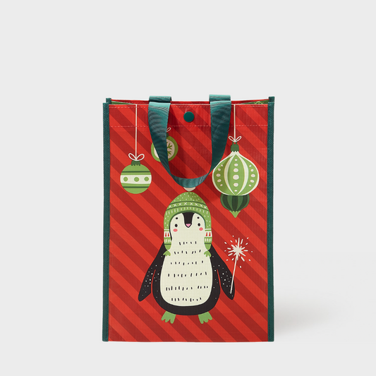 Holiday Penguin | Medium | Reusable Gift Bag + QR Greeting Card