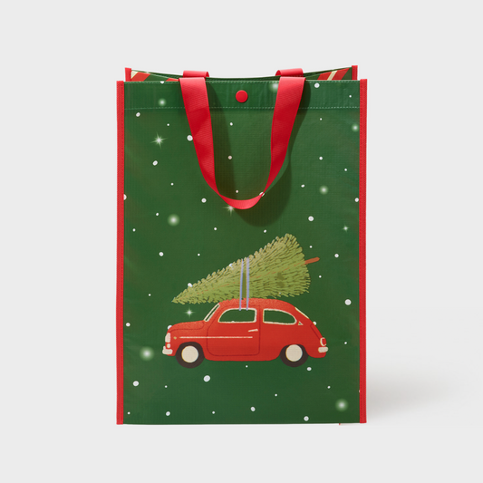 Holiday Red Car | Large | Reusable Gift Bag + QR Greeting Card