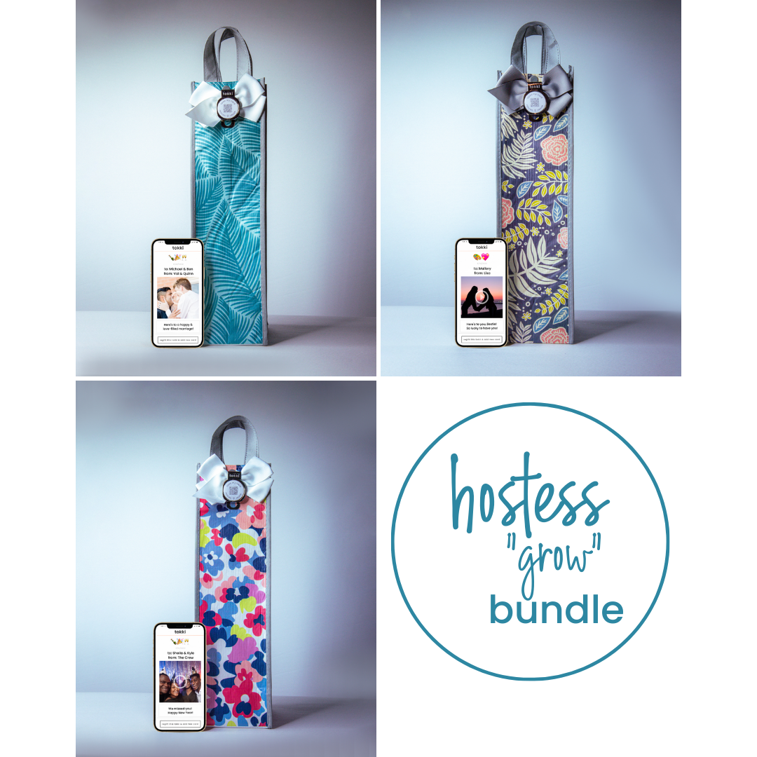 Hostess Bundle - Grow | QR Card + Gift Bag Set | 6 Wine Bags